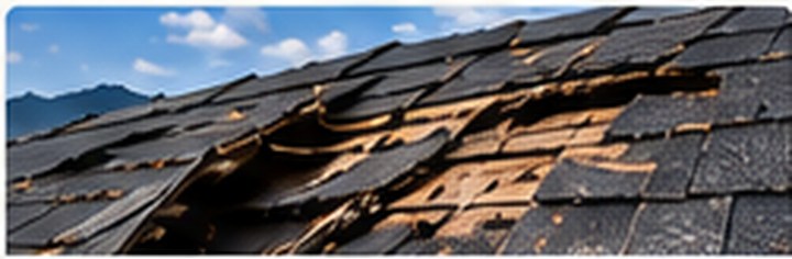 Illustrative damaged shingles after severe weather
